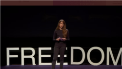 Declaraciones de Carolina Barrero, activista y curadora de arte al informativo Martí Noticias AM. Carolina Barrero en su intervención en el Foro de la Libertad de Oslo, el 23 de mayo de 2022.