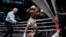 El cubano David Morrell a punto de celebrar su triunfo sobre el brasilero Yamaguchi Falcao el 22 de abril de 2023 en Las Vegas. (AP Photo/John Locher).
