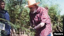 Fidel Castro en labores agrícolas con la moringa.