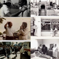 Collage de fotografías del rodaje del filme "Amigos"